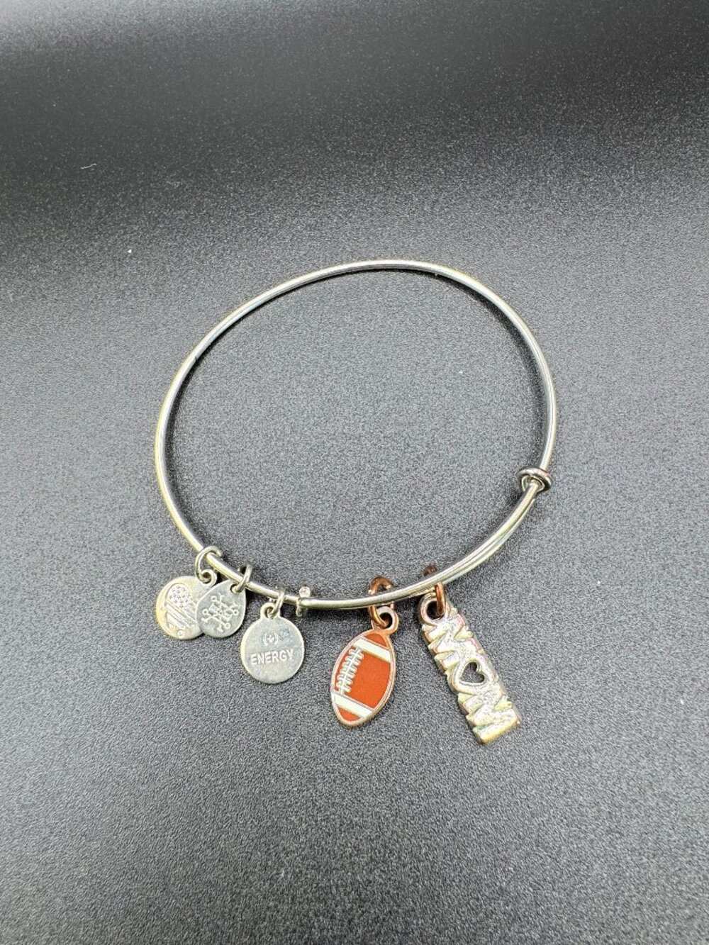 Alex and Ani Football Mom Silver Duo Charm Bangle Bracelet